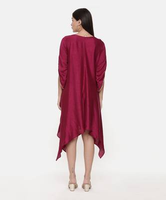 Silk Slub Hand Embroidred Wine Dress 5
