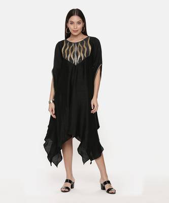 Silk Slub Hand Embroidred Black Dress 1