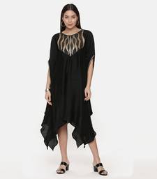 Silk Slub Hand Embroidred Black Dress