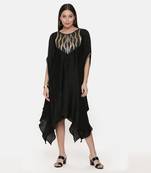 Silk Slub Hand Embroidred Black Dress