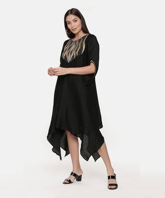 Silk Slub Hand Embroidred Black Dress 3