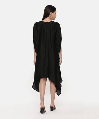 Silk Slub Hand Embroidred Black Dress 5