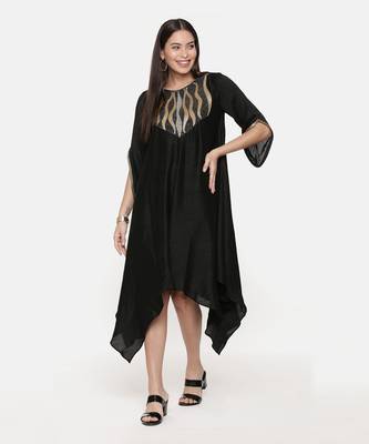 Silk Slub Hand Embroidred Black Dress 6