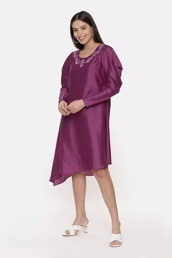 Silk Slub Wine Dress