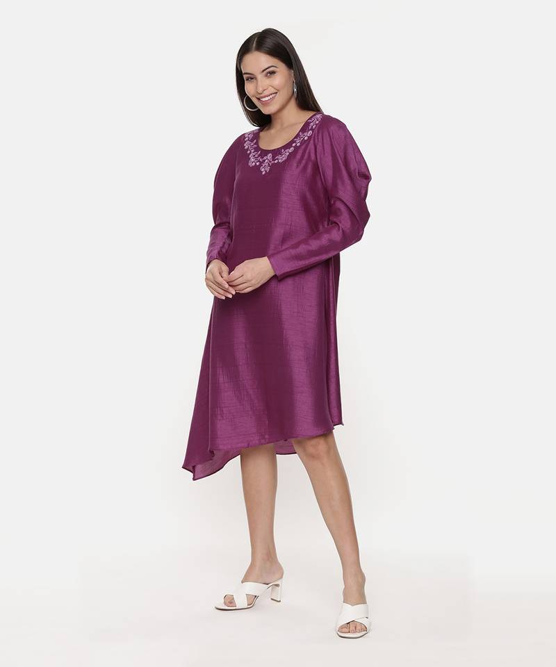 Silk Slub Wine Dress