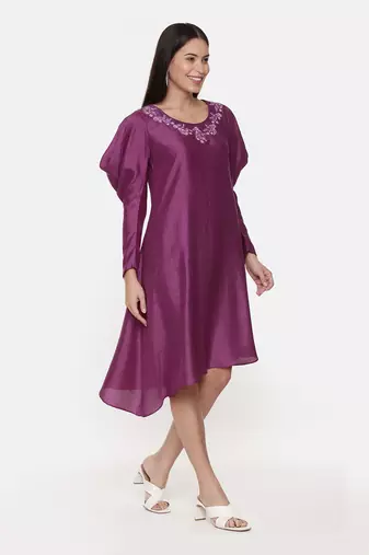Silk Slub Wine Dress