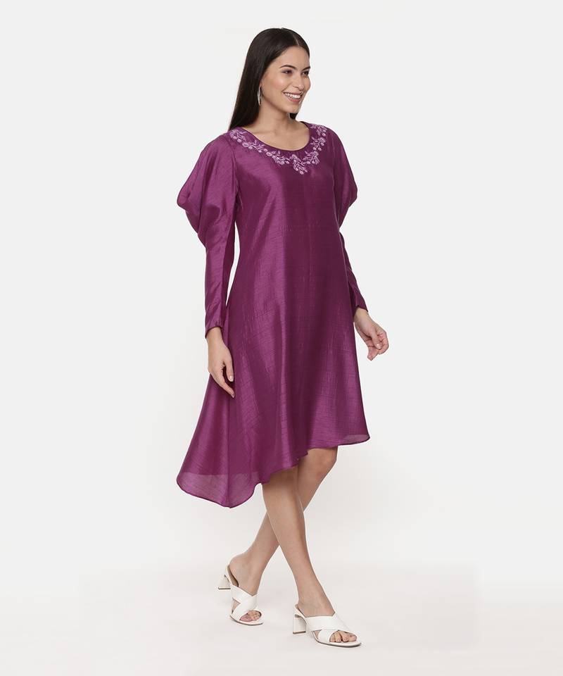 Silk Slub Wine Dress