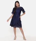 Silk Slub Blue Short Dress