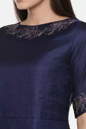 Silk Slub Blue Short Dress