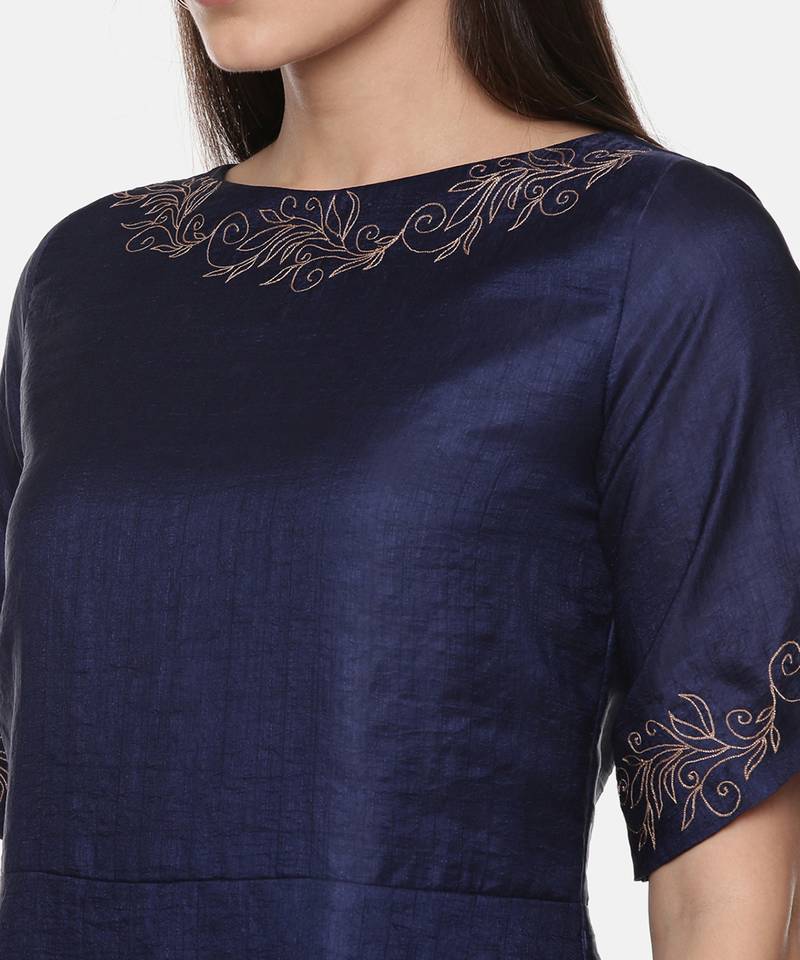 Silk Slub Blue Short Dress