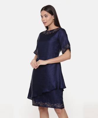 Silk Slub Blue Short Dress 4