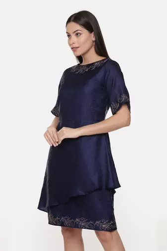 Silk Slub Blue Short Dress