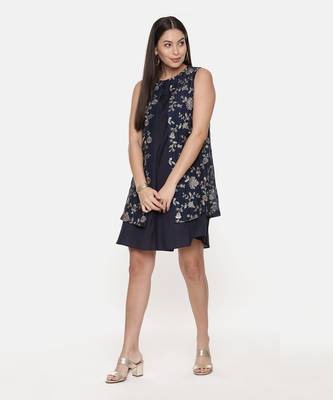 Blue Embroidred Chanderi Dress 1