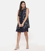 Blue Embroidred Chanderi Dress