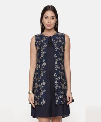 Blue Embroidred Chanderi Dress 2