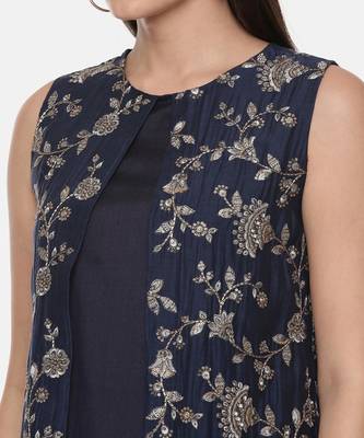 Blue Embroidred Chanderi Dress 3