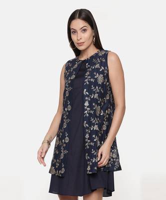 Blue Embroidred Chanderi Dress 4