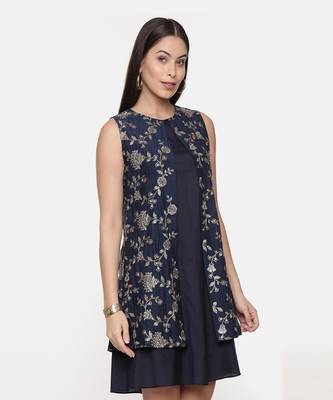 Blue Embroidred Chanderi Dress 5