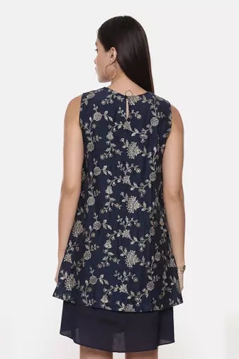 Blue Embroidred Chanderi Dress