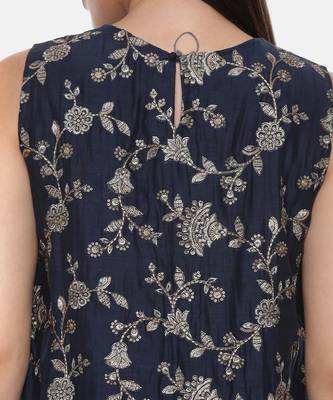 Blue Embroidred Chanderi Dress 7