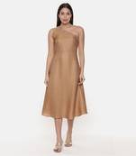 Off Shoulder Classic Beige Silk Dress