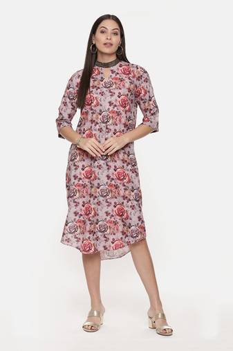 Asymetric Linen Cotton Print Dress