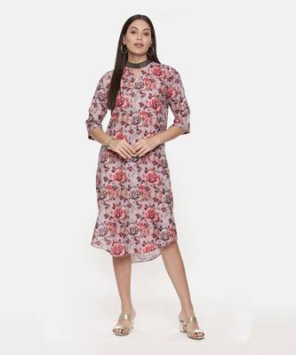Asymetric Linen Cotton Print Dress 1