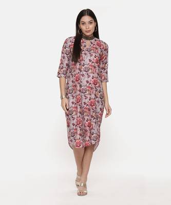 Asymetric Linen Cotton Print Dress 2