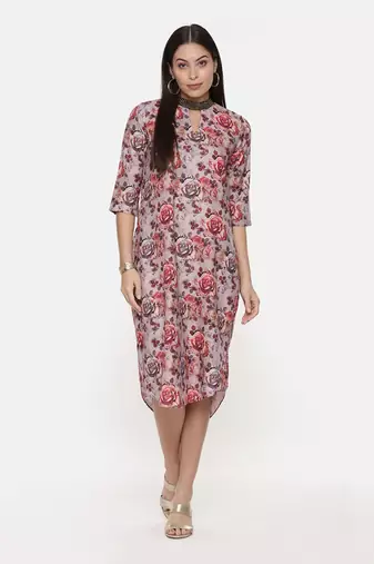 Asymetric Linen Cotton Print Dress