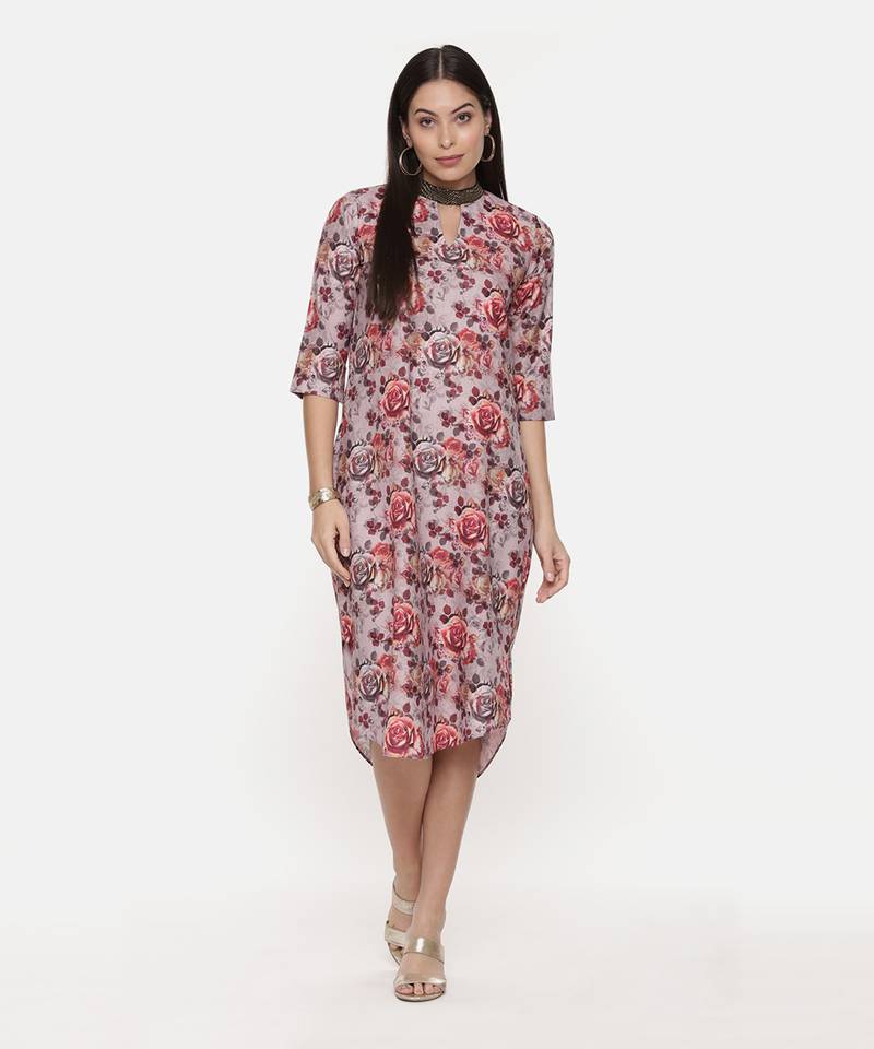 Asymetric Linen Cotton Print Dress