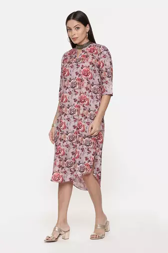 Asymetric Linen Cotton Print Dress