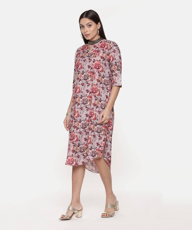 Asymetric Linen Cotton Print Dress