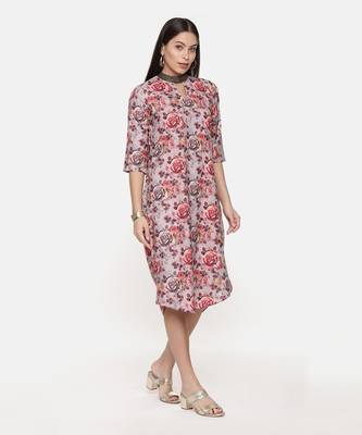 Asymetric Linen Cotton Print Dress 4