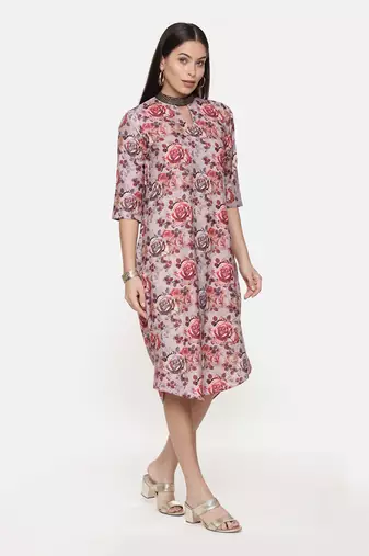 Asymetric Linen Cotton Print Dress