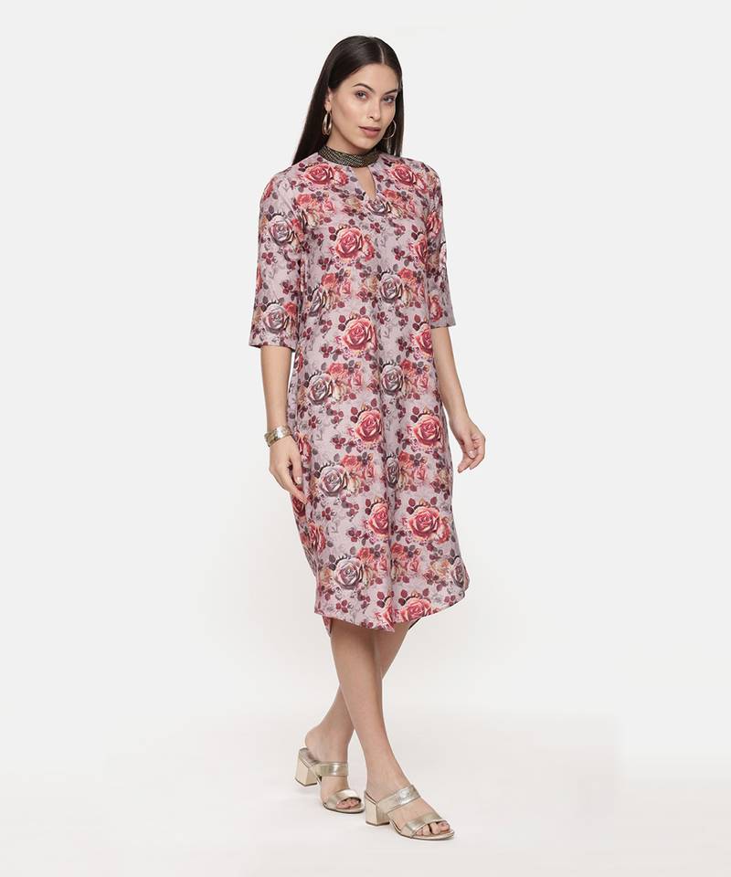 Asymetric Linen Cotton Print Dress
