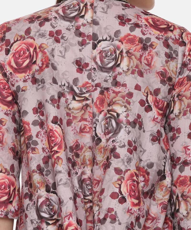 Asymetric Linen Cotton Print Dress