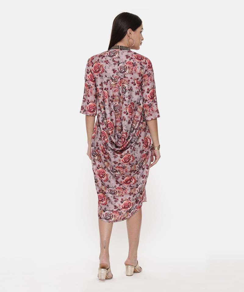 Asymetric Linen Cotton Print Dress