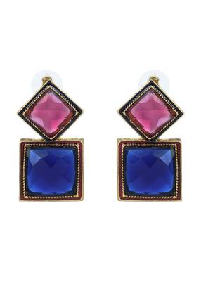 Vidhi White and Blue Stone in Gold Plated Stud Earrings 1