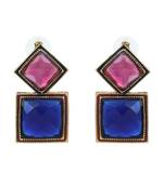 Vidhi White and Blue Stone in Gold Plated Stud Earrings
