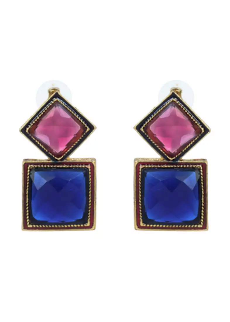 Vidhi White and Blue Stone in Gold Plated Stud Earrings