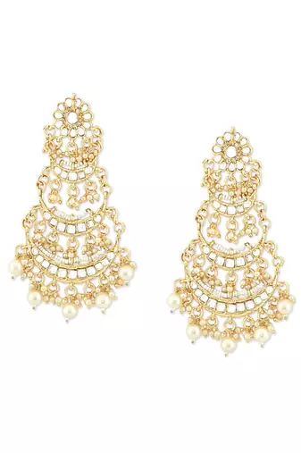 Designer Kundan Stone Bridal Dangler Pearl Stone Earrings Studs With Matching Maang Tikka