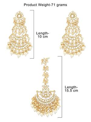 Designer Kundan Stone Bridal Dangler Pearl Stone Earrings Studs With Matching Maang Tikka 5