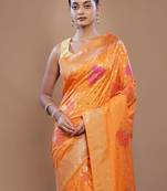 Orange Dupion Silk Saree With Blouse Piece