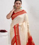 Cream Kanjivaram Pure Silk Saree With Blouse Piece