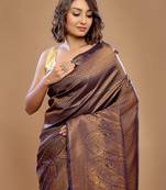 Brown Mulberry Silk Saree With Blouse Piece