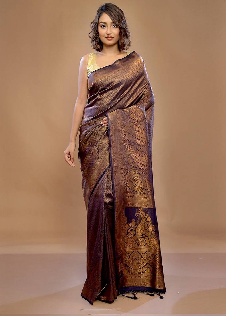 Brown Mulberry Silk Saree With Blouse Piece