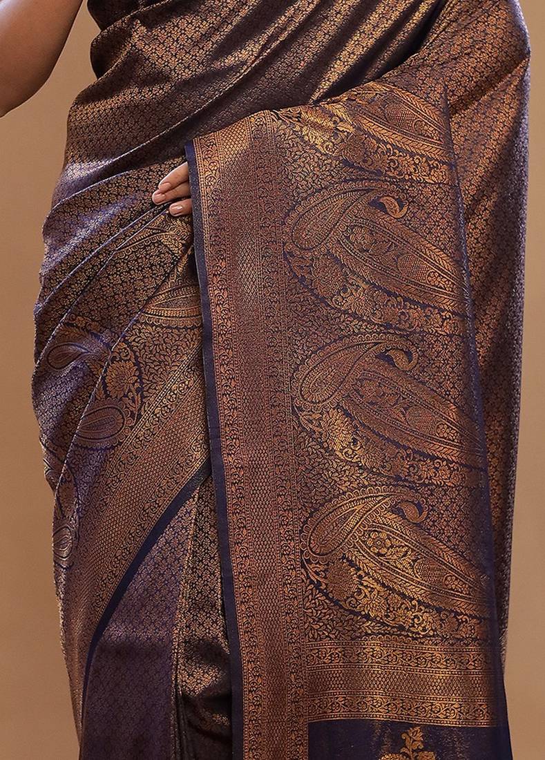 Brown Mulberry Silk Saree With Blouse Piece