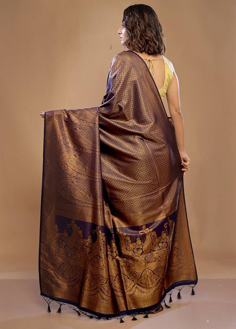 Brown Mulberry Silk Saree With Blouse Piece