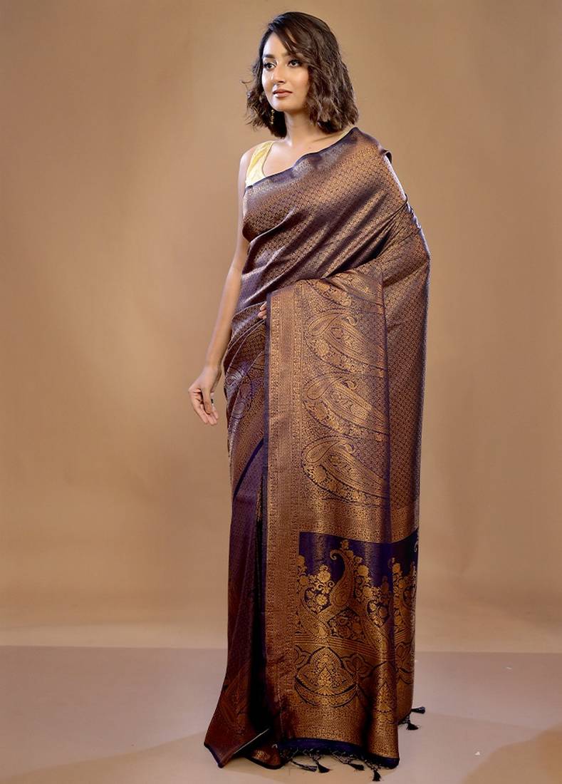 Brown Mulberry Silk Saree With Blouse Piece