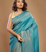 Blue Mulberry Silk Saree With Blouse Piece